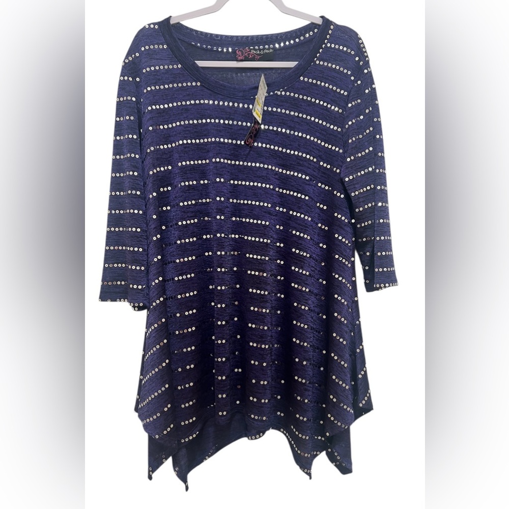 NWT Peck & Peck Large 1/2 sleeve purple tunic with silver sequins